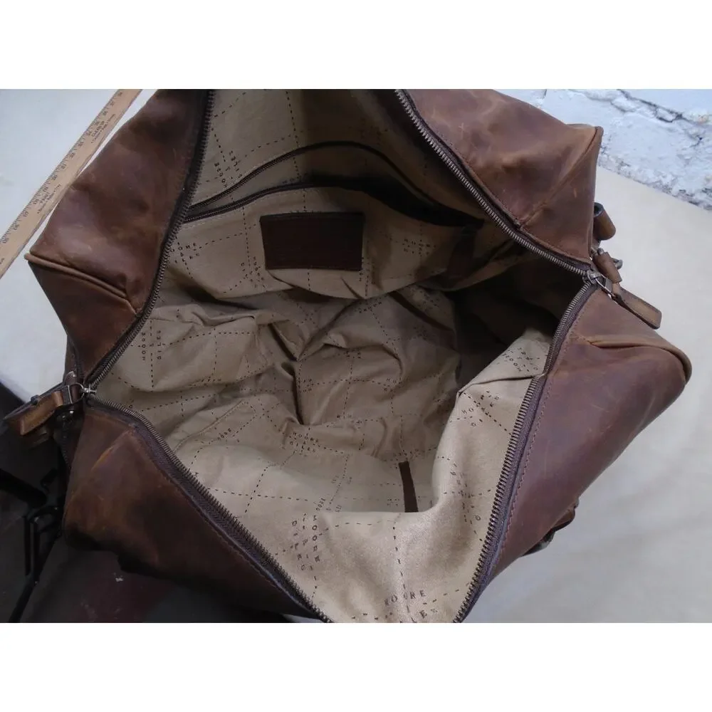 MOORE & GILES “NetJets” Edition Heavy Leather Duffel EUC Durable Weekend Travel